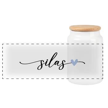 Silas Name Calligraphy Font - Panoramic Cookie Jar with Wooden Lid - white - Front