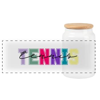 Tennis couleurs - cadeau amateur de tennis - Boîte à biscuits avec couvercle en bois - blanc - Devant