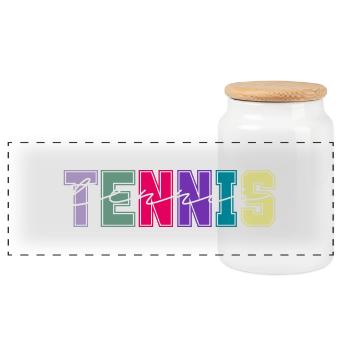 Tennis couleurs - cadeau amateur de tennis - Boîte à biscuits avec couvercle en bois - blanc - Devant