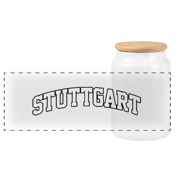 Stuttgarter Logo: Kollegiales Design mit modernem Stil - Panorama Keksdose mit Holzdeckel - Weiß - Vorne