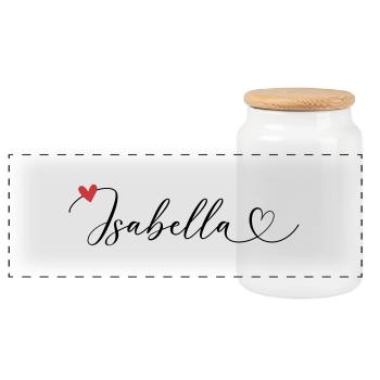 Isabella Nom Prénom Calligraphie coeur - Boîte à biscuits avec couvercle en bois - blanc - Devant