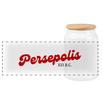 Persepolis - Iran - Panoramic Cookie Jar with Wooden Lid - white - Front