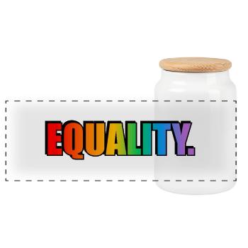EQUALITY - rainbow text - LGBT pride month - Panoramic Cookie Jar with Wooden Lid - white - Front
