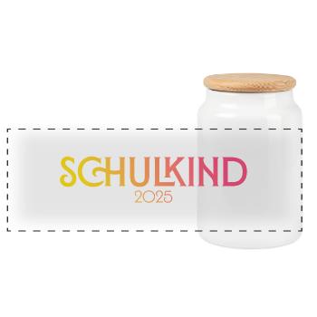 Schulkind 2025 - Panorama Keksdose mit Holzdeckel - Weiß - Vorne