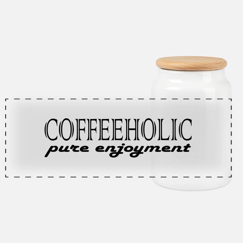 Coffeeholic Coffee Coffee Milk Fun Drink Get - Panoramic Cookie Jar with Wooden Lid - white