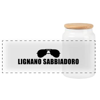 Coole Lignano Sabbiadoro Sonnenbrille - Panorama Keksdose mit Holzdeckel - Weiß - Vorne