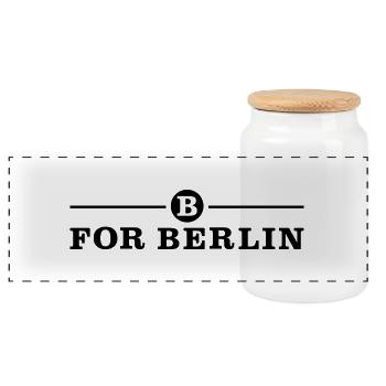 B for Berlin - black on grey - Mütze - Panorama Keksdose mit Holzdeckel - Weiß - Vorne