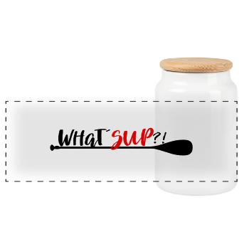 What'sup Stand Up Paddle Enthusiast? - Panoramic Cookie Jar with Wooden Lid - white - Front