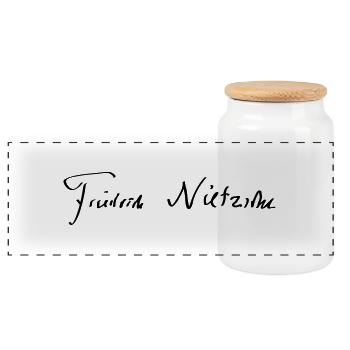 Friedrich Nietzsche Signature - Panoramic Cookie Jar with Wooden Lid - white - Front