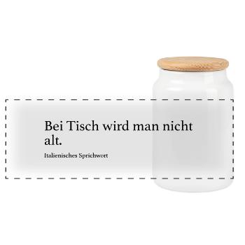 Bei Tisch wird man nicht alt. - Panorama Keksdose mit Holzdeckel - Weiß - Vorne