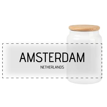 amsterdam - Panoramic Cookie Jar with Wooden Lid - white - Front