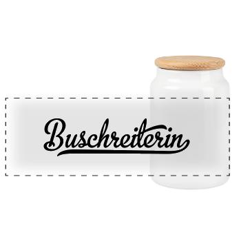 Buschreiterin - Panorama Keksdose mit Holzdeckel - Weiß - Vorne