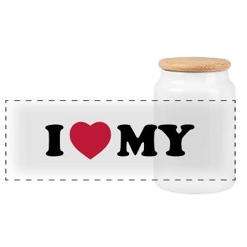I love my - Panoramic Cookie Jar with Wooden Lid - white - Front