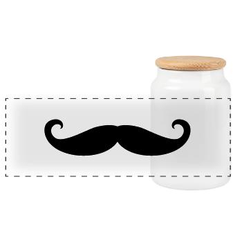 Handlebar mustache / mustache - Panoramic Cookie Jar with Wooden Lid - white - Front
