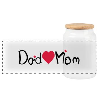 Dad heart Mom - Panoramic Cookie Jar with Wooden Lid - white - Front