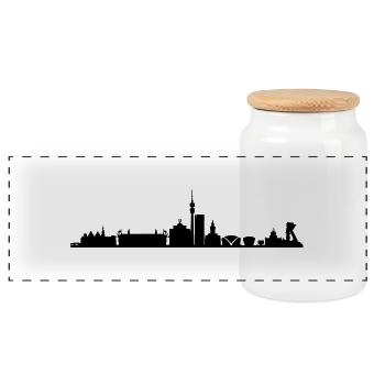 Skyline Dortmund Schwarz - Panorama Keksdose mit Holzdeckel - Weiß - Vorne