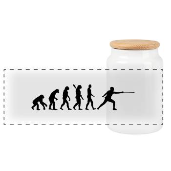 Fencing - Panoramic Cookie Jar with Wooden Lid - white - Front