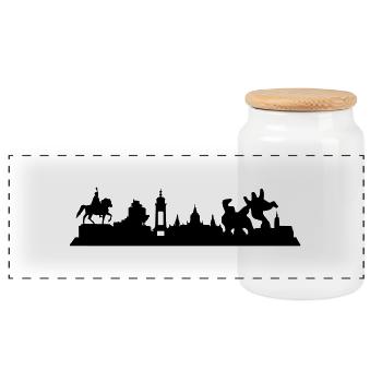 Hannover // Skyline // Silhouette // Skylineshirt - Panorama Keksdose mit Holzdeckel - Weiß - Vorne