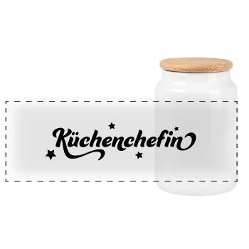 Küchenchefin - Panorama Keksdose mit Holzdeckel - Weiß - Vorne