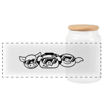 Party 3 friends DJ team pigs - Panoramic Cookie Jar with Wooden Lid - white - Front