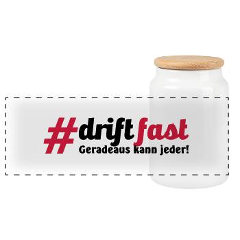 Drift Fast, geradeaus kann jeder - Panorama Keksdose mit Holzdeckel - Weiß - Vorne