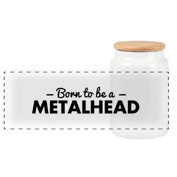 born to be a metalhead - Panoramic Cookie Jar with Wooden Lid - white - Front