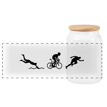 triathlon - Panoramic Cookie Jar with Wooden Lid - white - Front