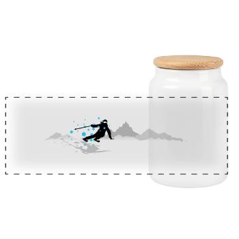 Winter - Skifahrer Berge - Panorama Keksdose mit Holzdeckel - Weiß - Vorne