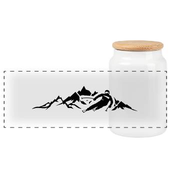Winter - Skifahrer Berge - Panorama Keksdose mit Holzdeckel - Weiß - Vorne