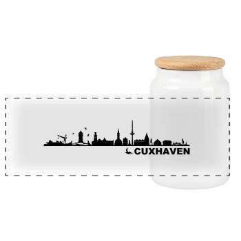 Skyline - Küste Cuxhaven - Panorama Keksdose mit Holzdeckel - Weiß - Vorne