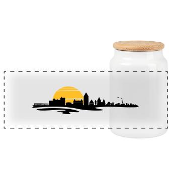 Skyline - Küste Heiligenhafen - Panorama Keksdose mit Holzdeckel - Weiß - Vorne