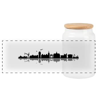 Skyline - Emden - Panorama Keksdose mit Holzdeckel - Weiß - Vorne
