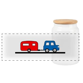 Car - Panoramic Cookie Jar with Wooden Lid - white - Front
