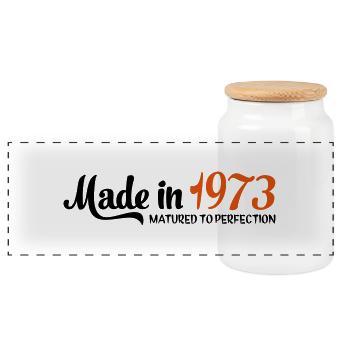 Made in 1973 - Panoramic Cookie Jar with Wooden Lid - white - Front