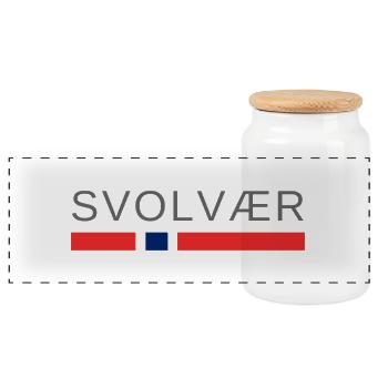 Svolvaer Norway - Panoramic Cookie Jar with Wooden Lid - white - Front