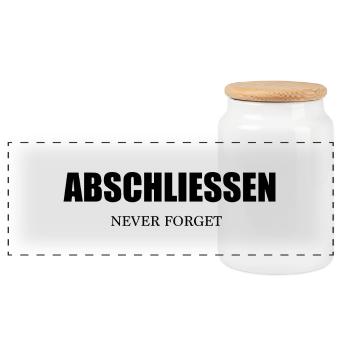 Abschließen Never Forget - Nie Vergessen! - Panorama Keksdose mit Holzdeckel - Weiß - Vorne