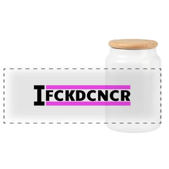 I FUCKED CANCER - Banner Pink (Breast Cancer) - Panoramic Cookie Jar with Wooden Lid - white - Front