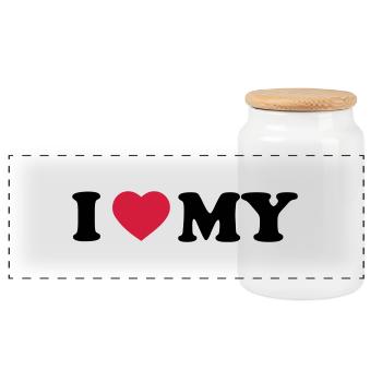 i_love_my_2_color - Panoramic Cookie Jar with Wooden Lid - white - Front