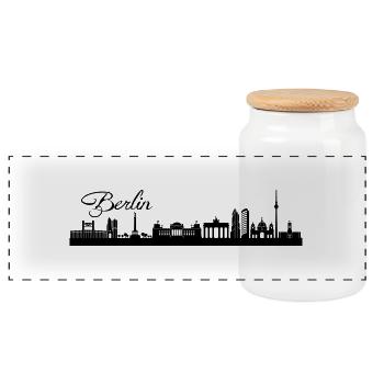 Berliner Skyline - Panorama Keksdose mit Holzdeckel - Weiß - Vorne