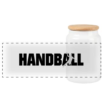 Handball Schriftzug - Panorama Keksdose mit Holzdeckel - Weiß - Vorne
