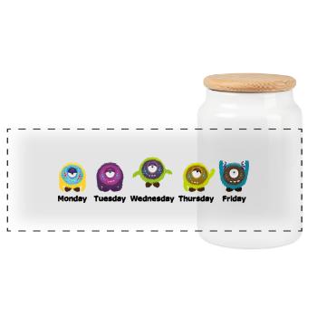 Days of the week Monster - Panoramic Cookie Jar with Wooden Lid - white - Front