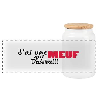 J'ai unE MEUF qui dchiire - Boîte à biscuits avec couvercle en bois - blanc - Devant