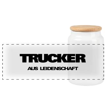 Schriftzug Trucker  - Panorama Keksdose mit Holzdeckel - Weiß - Vorne