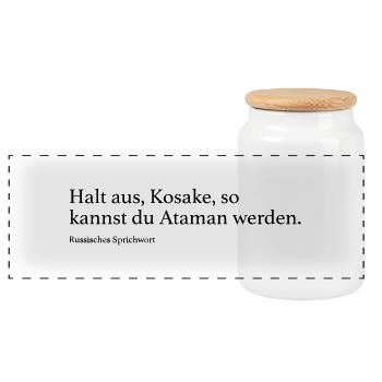 Halt aus, Kosake, so kannst du Ataman werden. - Panorama Keksdose mit Holzdeckel - Weiß - Vorne