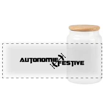 festive autonomy - Panoramic Cookie Jar with Wooden Lid - white - Front