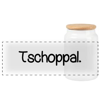 Österreichischer Dialekt Tschoppal Tschopperl - Panorama Keksdose mit Holzdeckel - Weiß - Vorne