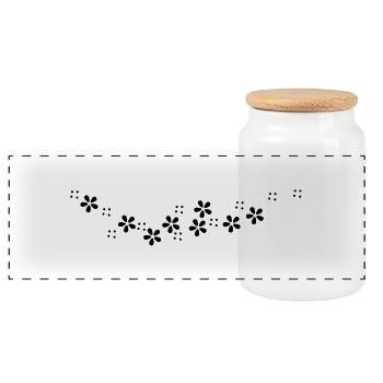 Blumen-Girlande / flower garland (b, 1c) - Panoramic Cookie Jar with Wooden Lid - white - Front