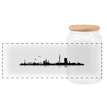 Hamburg skyline - Panoramic Cookie Jar with Wooden Lid - white - Front