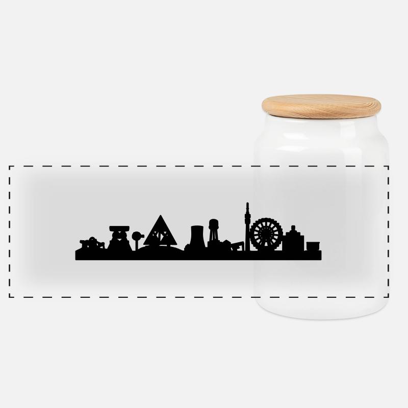 Ruhrpott-Skyline - Panorama Keksdose mit Holzdeckel - Weiß