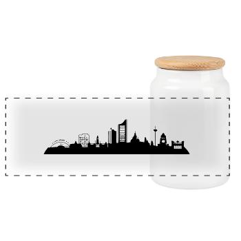 Leipzig Skyline - Panorama Keksdose mit Holzdeckel - Weiß - Vorne